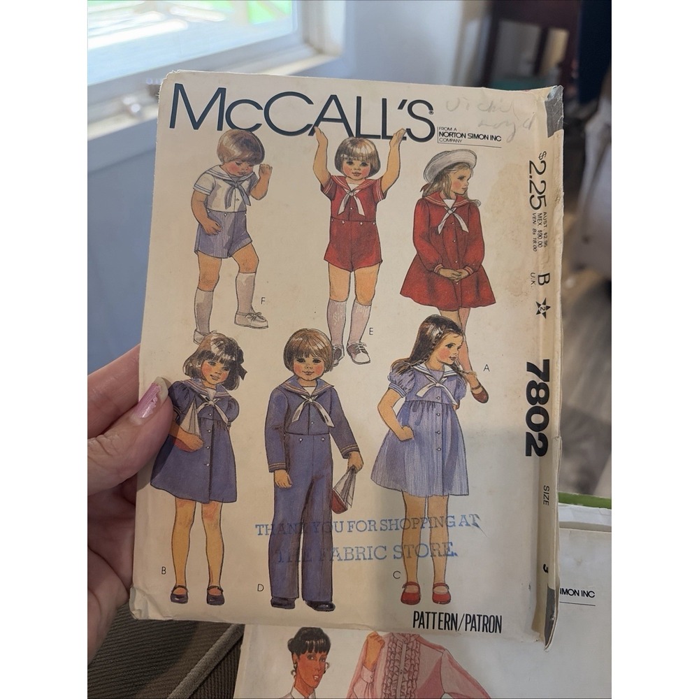 1981 McCall's 7802 Boy Girl Sailor Suit Dress Shirt Pants Shorts Pattern Sz 3 UC